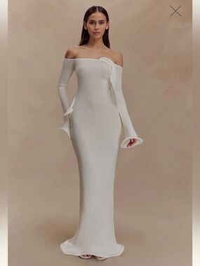 Meshki Off-Shoulder Ivory Knit Gown